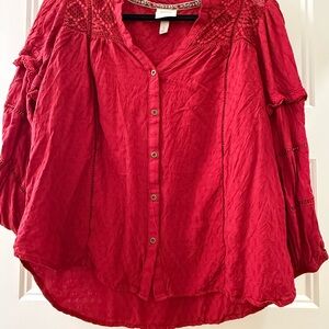 Knox Rose Red Button-Up Lace Blouse